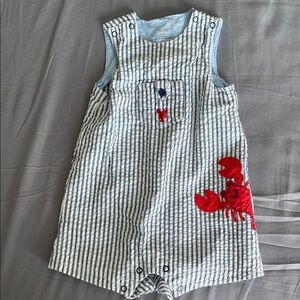 Striped Baby Romper with Red Lobster Design